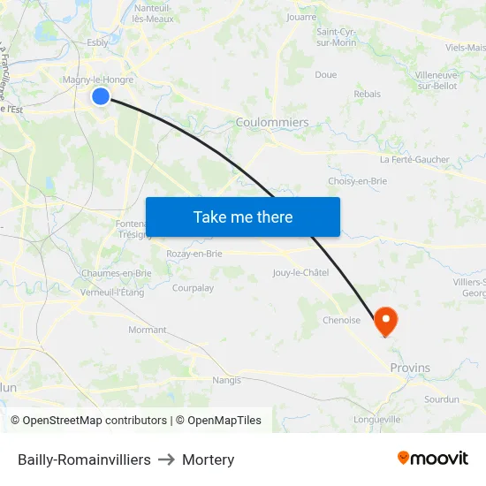 Bailly-Romainvilliers to Mortery map