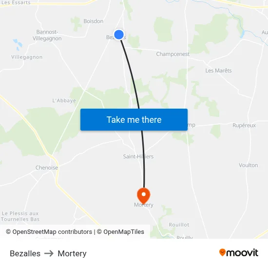 Bezalles to Mortery map