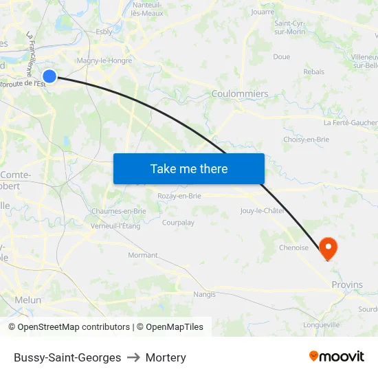 Bussy-Saint-Georges to Mortery map