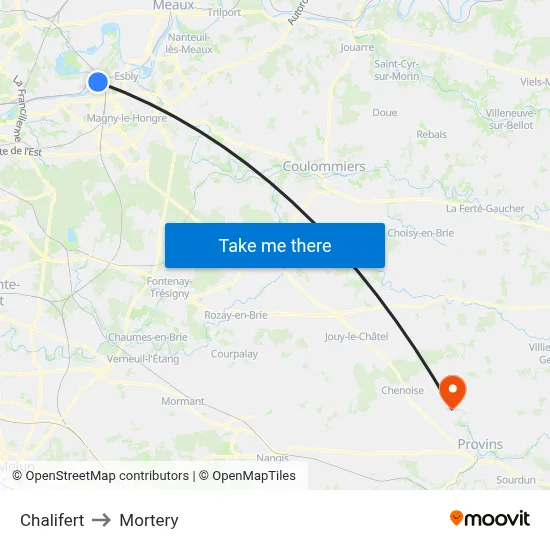 Chalifert to Mortery map
