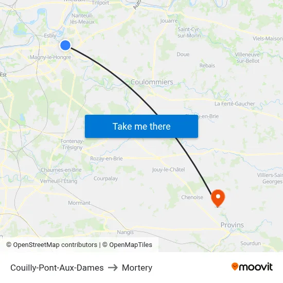 Couilly-Pont-Aux-Dames to Mortery map