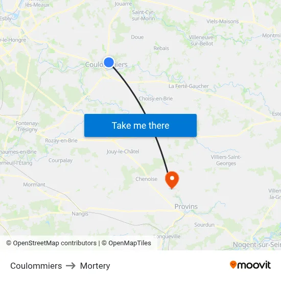 Coulommiers to Mortery map