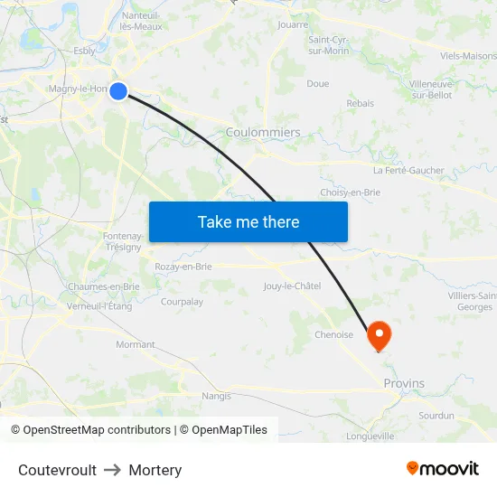 Coutevroult to Mortery map