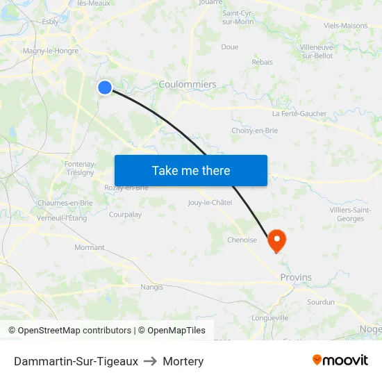 Dammartin-Sur-Tigeaux to Mortery map