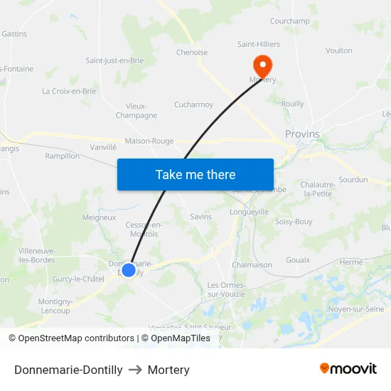 Donnemarie-Dontilly to Mortery map
