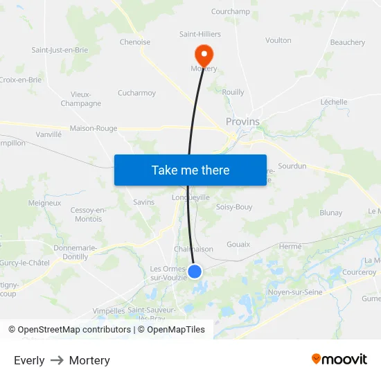 Everly to Mortery map