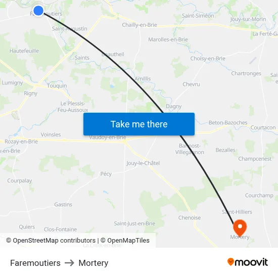 Faremoutiers to Mortery map