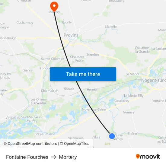 Fontaine-Fourches to Mortery map