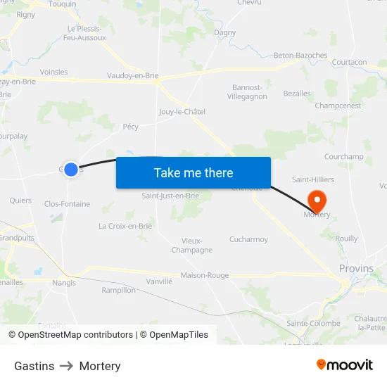 Gastins to Mortery map