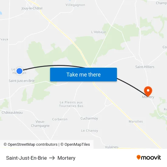 Saint-Just-En-Brie to Mortery map