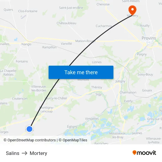 Salins to Mortery map