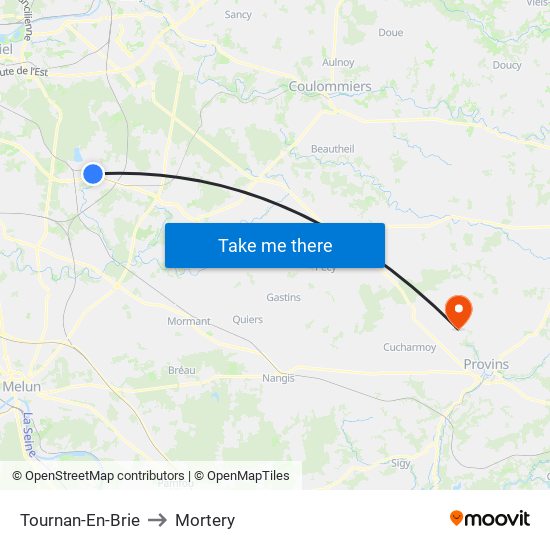 Tournan-En-Brie to Mortery map