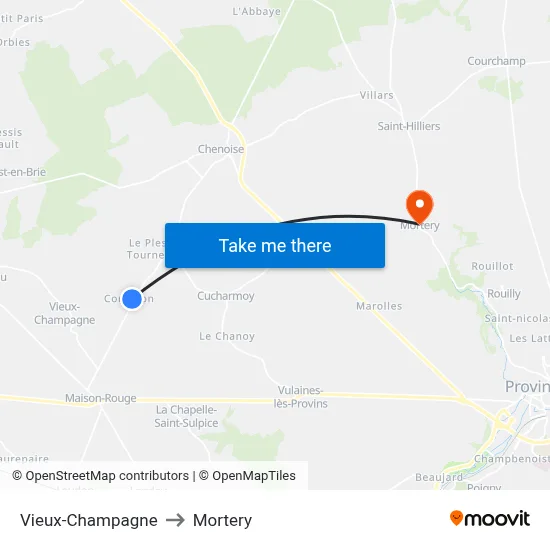 Vieux-Champagne to Mortery map