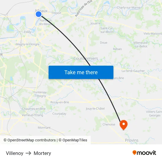 Villenoy to Mortery map