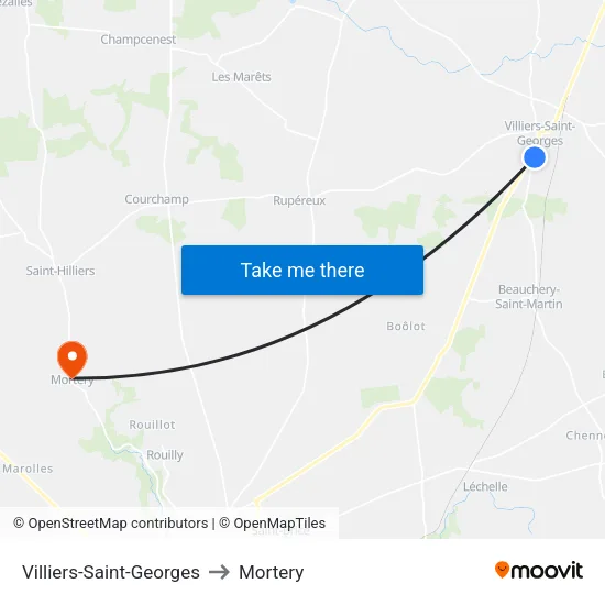 Villiers-Saint-Georges to Mortery map