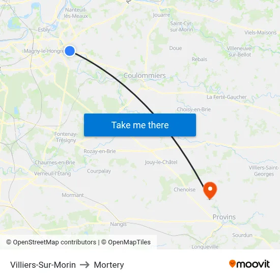 Villiers-Sur-Morin to Mortery map