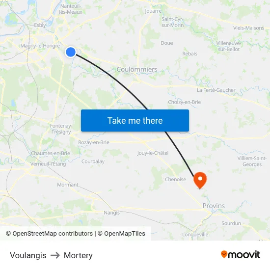 Voulangis to Mortery map