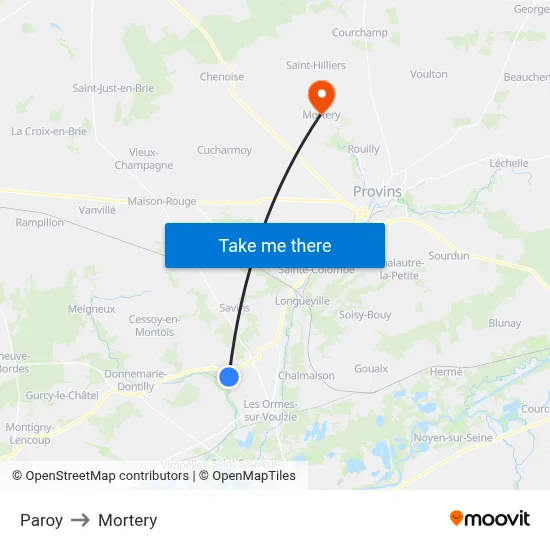 Paroy to Mortery map