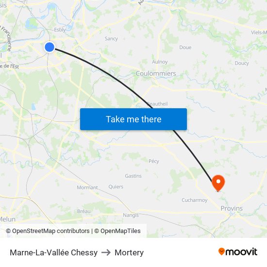 Marne-La-Vallée Chessy to Mortery map