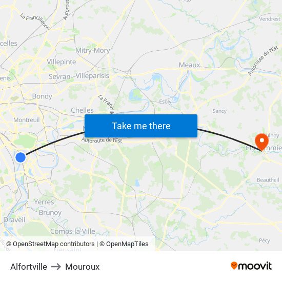 Alfortville to Mouroux map