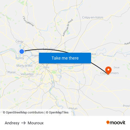 Andresy to Mouroux map