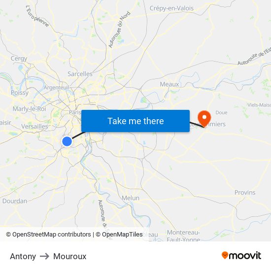 Antony to Mouroux map