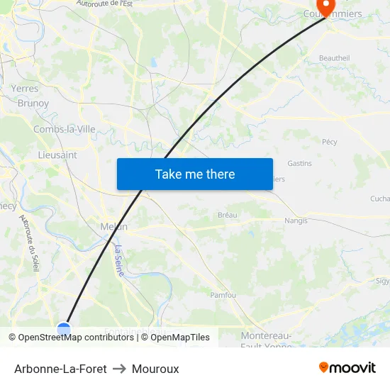 Arbonne-La-Foret to Mouroux map