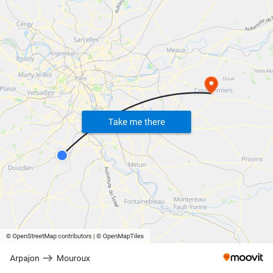 Arpajon to Mouroux map