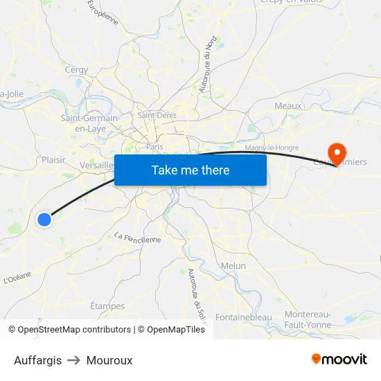 Auffargis to Mouroux map