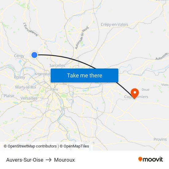 Auvers-Sur-Oise to Mouroux map