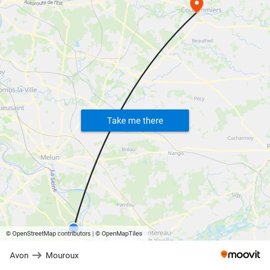 Avon to Mouroux map