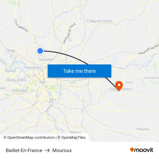 Baillet-En-France to Mouroux map