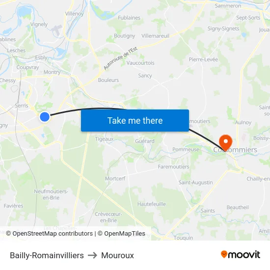 Bailly-Romainvilliers to Mouroux map