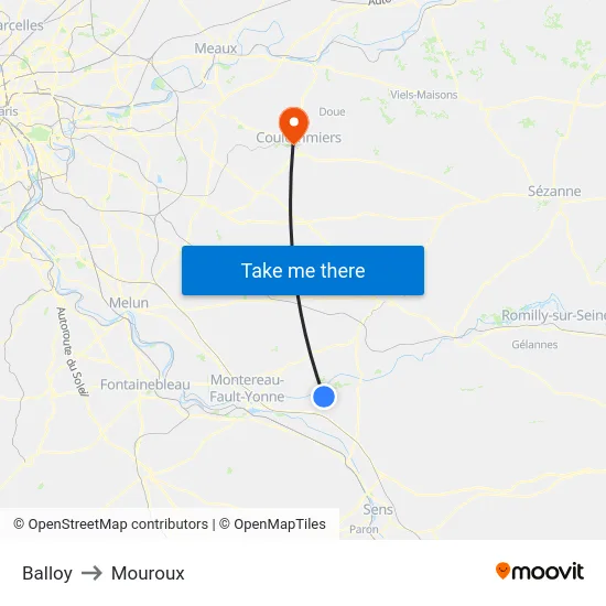 Balloy to Mouroux map