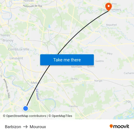 Barbizon to Mouroux map