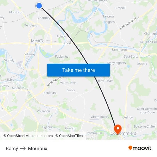 Barcy to Mouroux map