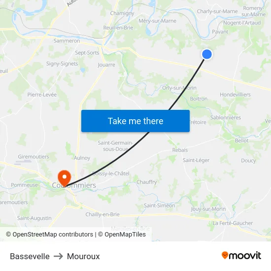 Bassevelle to Mouroux map