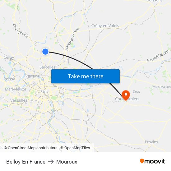 Belloy-En-France to Mouroux map