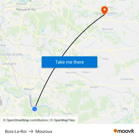 Bois-Le-Roi to Mouroux map