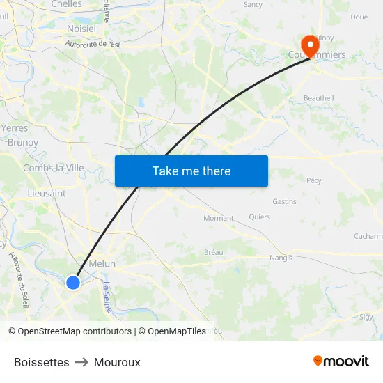 Boissettes to Mouroux map