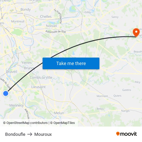 Bondoufle to Mouroux map