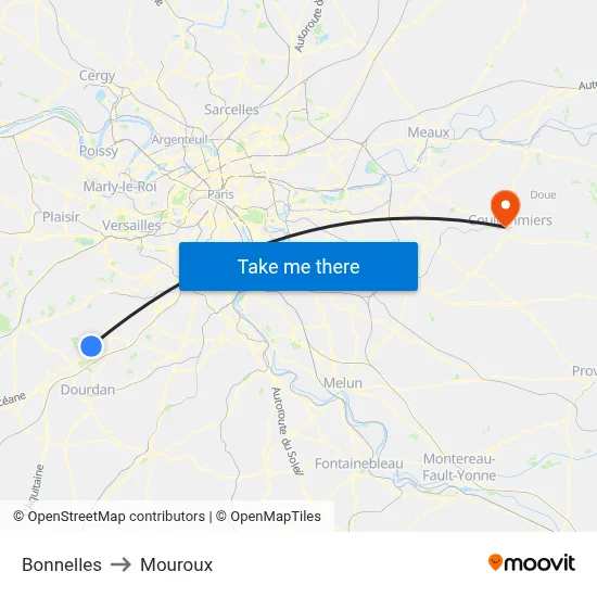Bonnelles to Mouroux map