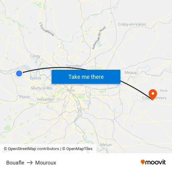 Bouafle to Mouroux map