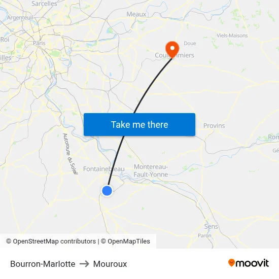 Bourron-Marlotte to Mouroux map