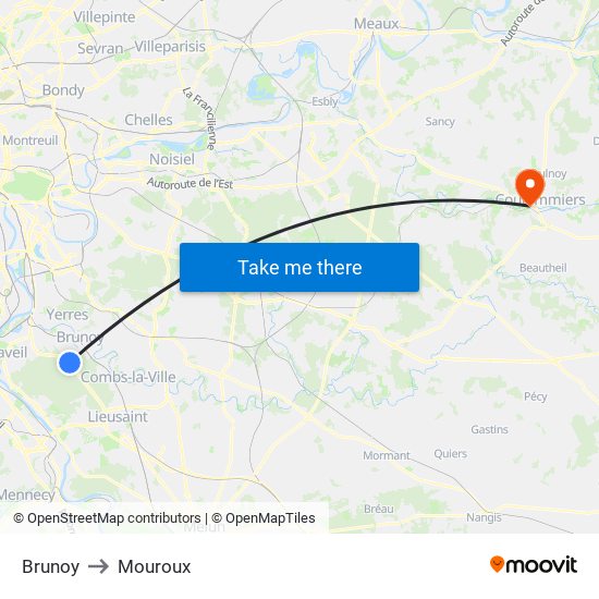 Brunoy to Mouroux map