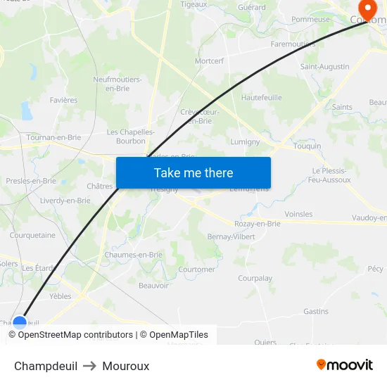 Champdeuil to Mouroux map