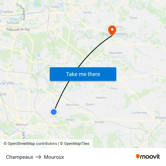 Champeaux to Mouroux map