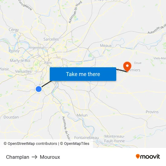 Champlan to Mouroux map