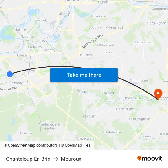 Chanteloup-En-Brie to Mouroux map