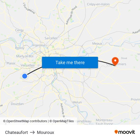 Chateaufort to Mouroux map